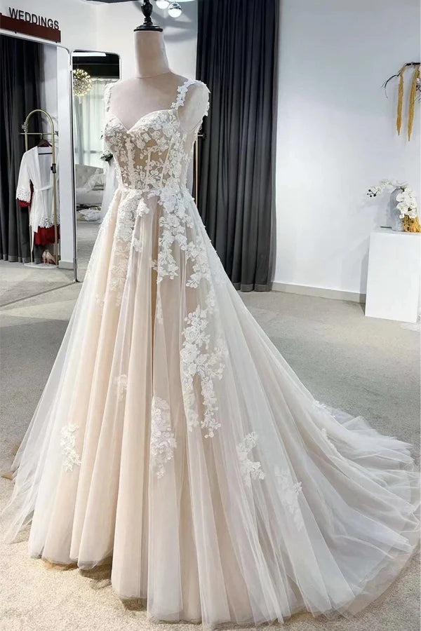 Fairy A-line Floral Corset Wedding Dress With Lace Appliques